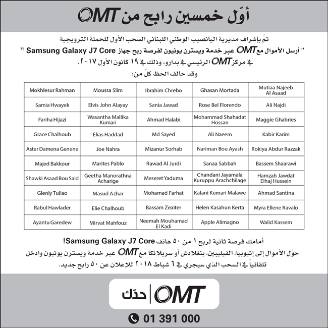 OMT WESTERN UNION PROMOTION- FIRST DRAW WINNERS